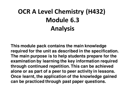 OCR A Level Chemistry (H432) Module 6.3 Analysis - Powerpoint ...