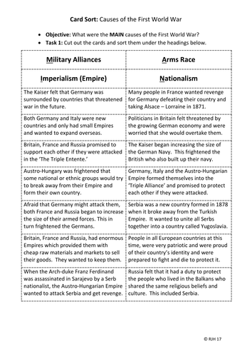 Card Sort: Causes of the First World War | Teaching Resources