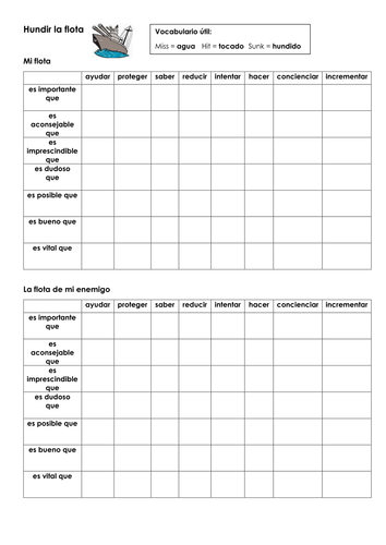 Spanish A Level subjunctive verbs grammar battleships game starter