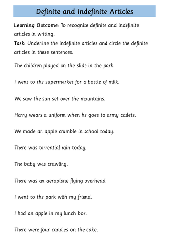 Definite and Indefinite Articles | Teaching Resources