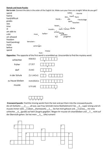 Stimmt GCSE Red Family puzzle – Damals und heute