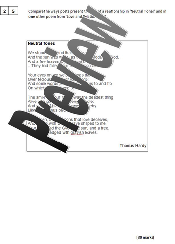 Love and Relationships Poetry Exam Questions | Teaching Resources