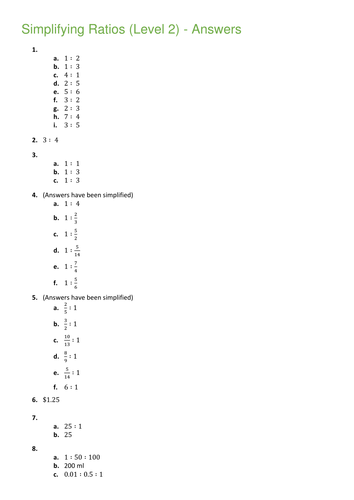 Simplifying Ratios (Level 2) | Teaching Resources
