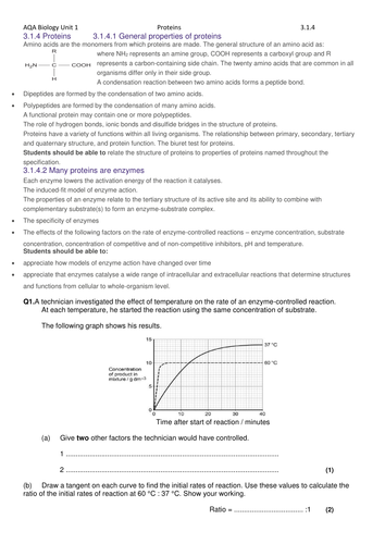 AQA Biology A level/AS level Unit 1 Revision Biological Molecules ...