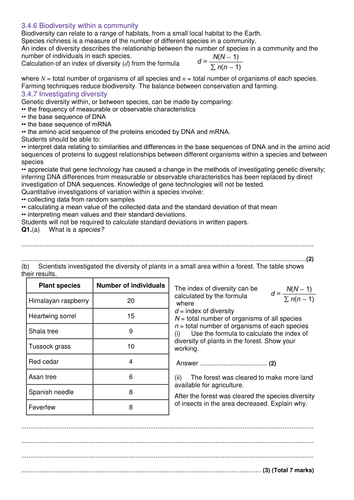 AQA Biology A level/AS level Unit 4 Revision DNA, Taxonomy, Diversity ...
