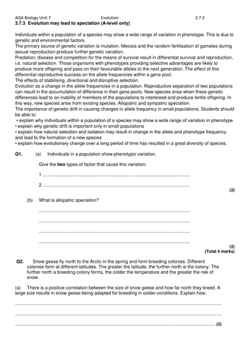 AQA Biology A level Unit 7 Revision Genetics and populations | Teaching ...