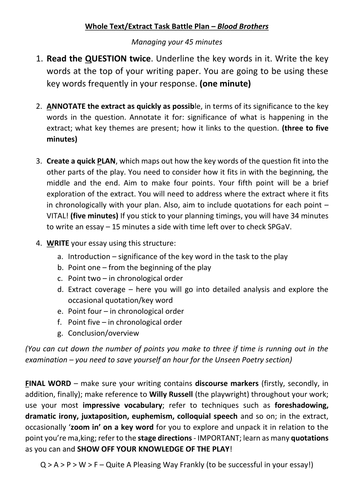 EDUQAS GCSE English Lit. Essay Writing Guide for 'Blood Brothers' with ...