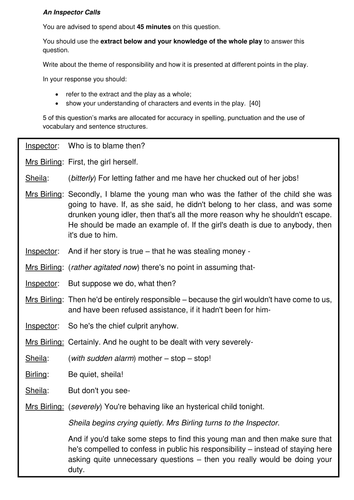 EDUQAS GCSE English Lit Essay Writing Guide For An Inspector Calls With Extracts And AFL 