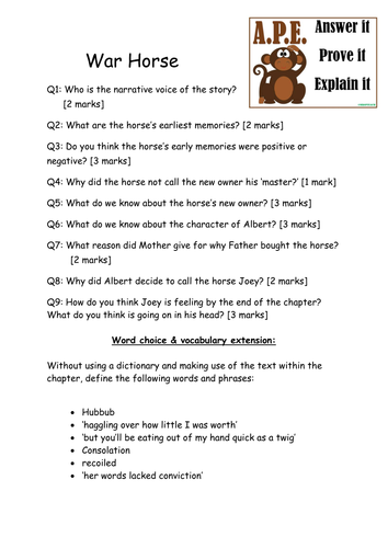 War Horse Worksheets