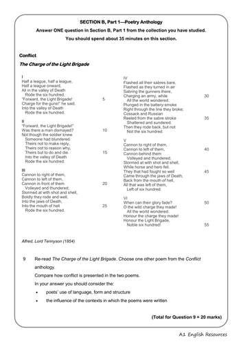 wrcEngLangLit on X: Y11 AQA English Literature Paper 2- Power and Conflict  cluster- 'The Charge of the Light Brigade' by Alfred, Lord Tennyson Key  Quotes.  / X