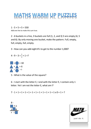 Maths Warm Up | Teaching Resources