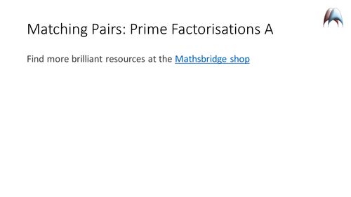 Matching Pairs Memory Game - Prime Factors