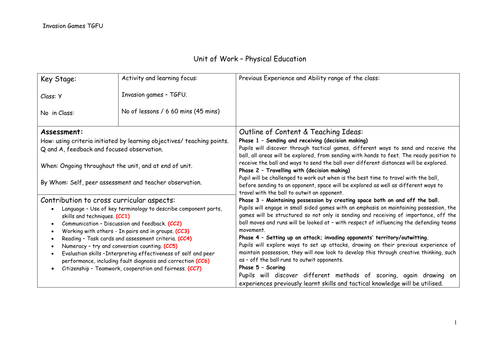 Games for Understanding Unit of Work.