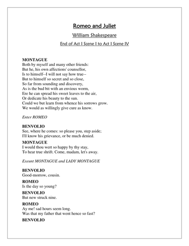 romeo and juliet acting assignment