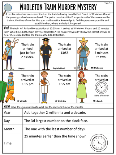 Telling Time Maths Murder Mystery