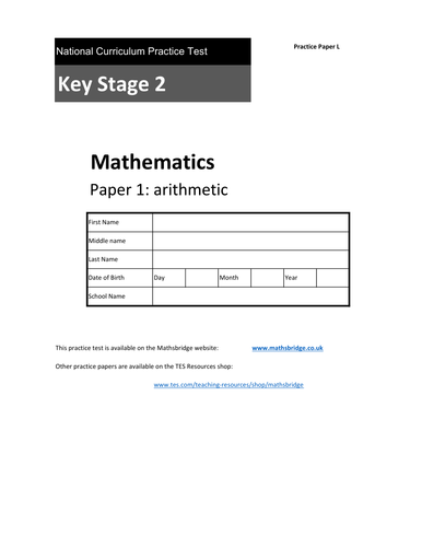 KS2 SATS Arithmetic Practice Papers x 3 (K,L,M)