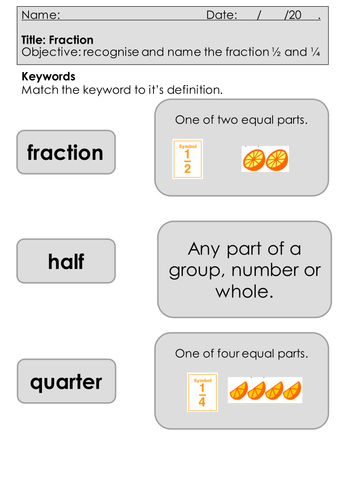 Mastery Maths - Fractions - recognise and name the fraction ½ and ¼ ...