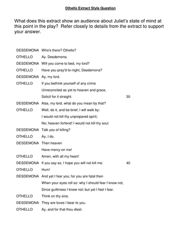 REVISION: EDUQAS GCSE English Lit. 'Othello' - Writing Scaffold ...