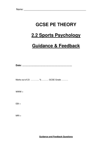GCSE PE OCR (2016) Sports Psychology 2.2 | Teaching Resources
