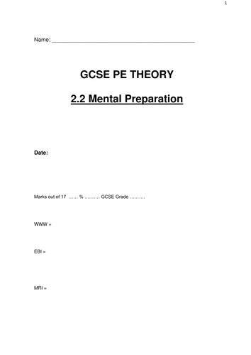 GCSE PE OCR (2016) Sports Psychology 2.2 | Teaching Resources