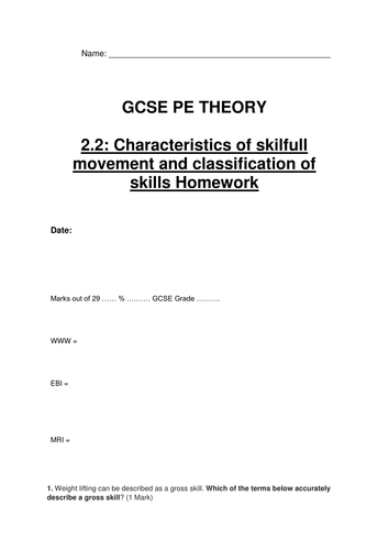 GCSE PE OCR (2016) Sports Psychology 2.2 | Teaching Resources