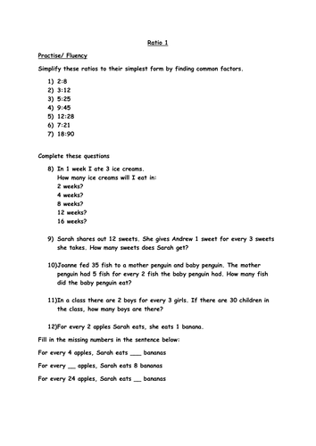 year 6 ratio homework