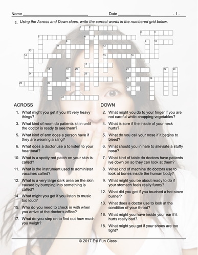 Doctors Illness Injury Crossword Puzzle Teaching Resources