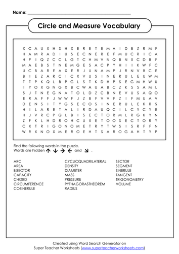 Circle and Measure Vocabulary Wordsearch and Crossword Teaching