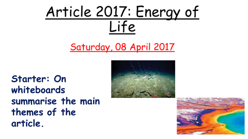 Energy of life- Edexcel scientific article synoptic revision