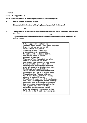 GCSE Macbeth Questions | Teaching Resources