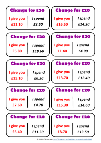 money activities change from ps20 teaching resources