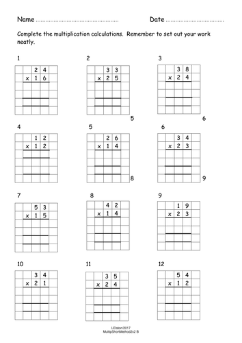 Four differentiated multiplication calculations (shorter written method ...