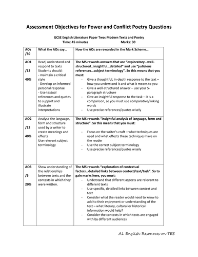 Power And Conflict Poetry Sample Exam Questions Revision Answerbayonet Charge And