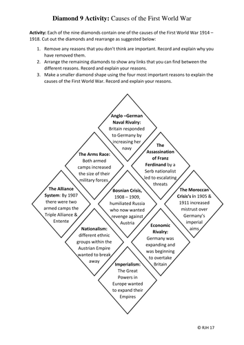 Diamond 9 Activity:  Causes of the First World War