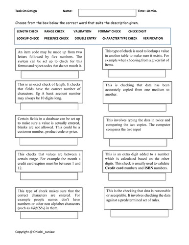 System Analysis &Design: Design Phase Revision Worksheet