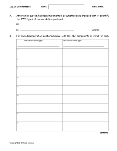 System Analysis &Design: Documentation Phase Revision Worksheet