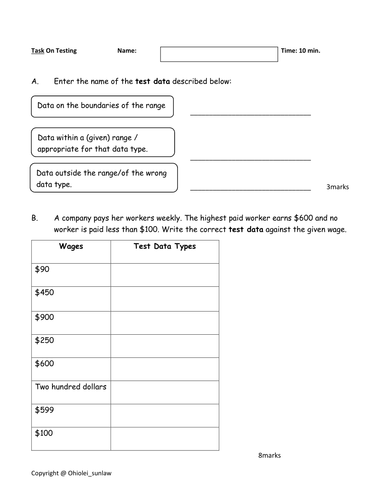 System Analysis &Design: Testing Phase Revision Worksheet