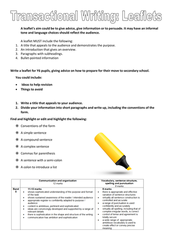 Revision Tasks for Transactional Writing: Leaflets (based on EDUQAS)