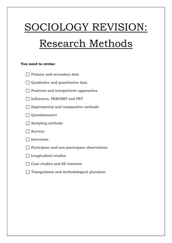 sociology research methods revision notes pdf