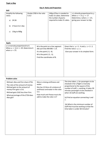 Topic a day - Day 4 Ratio and Proportion