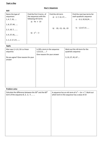 Topic a Day - Day 5 Sequences