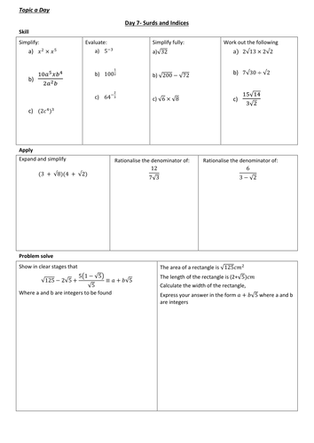 Topic a day - Day 7 Indices and surds