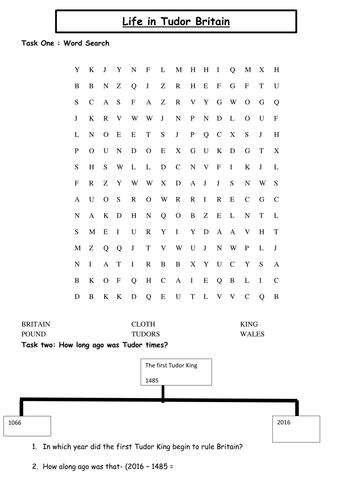 EAL/SEN/Lower ability - Life in Tudor Times worksheet