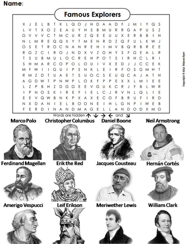 Famous World Explorers Word Search