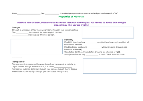 Science: Materials - Identifying Specific Properties of Materials