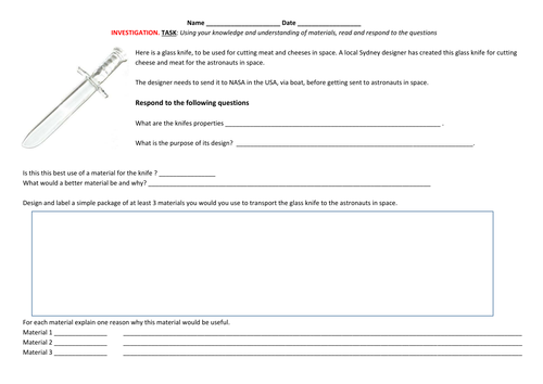 Science: Materials - Design Task