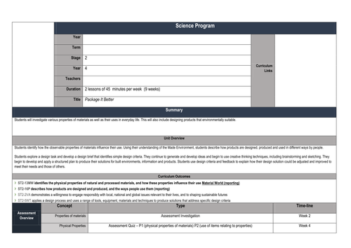 Science: Materials - Program / Unit of Work