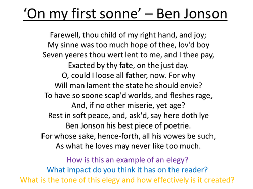 Exploring elegies - poetry - elegy - Ben Johnson - On my first sonne