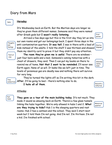 Diary from Mars - example text and lesson ideas | Teaching Resources