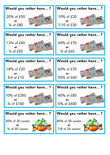 FREE} Would You Rather? Ratio & Percent Tasks